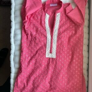 [Khaadi] Girls Pink Embroidered Kurta with White Detailing - Size 6/7